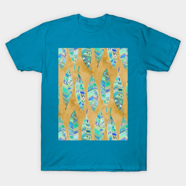 Jeweled Enamel Leaves on Tan T-Shirt by micklyn